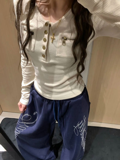 American Style Letter Embroidered Wide Leg Pants Women's Spring Summer Korean Version Trendy Hiphop Jazz Dance Sport Sweatpants