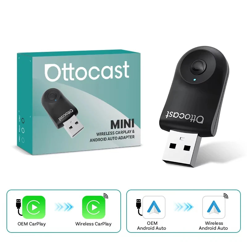OTTOCAST NEW Mini Wireless CarPlay Android Auto Wireless Adapter Plug And Play WiFi Fast Connect Dongle For Toyota Audi Benz