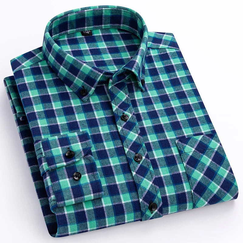 Plus Size 8XL 100% Cotton Sanding Long-Sleeve Shirts for Men Slim Fit Casual Plain Shirt Soft Palid Tops Designer Elegant Clothe