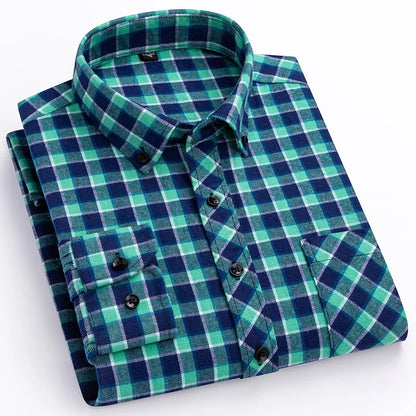 Plus Size 8XL 100% Cotton Sanding Long-Sleeve Shirts for Men Slim Fit Casual Plain Shirt Soft Palid Tops Designer Elegant Clothe