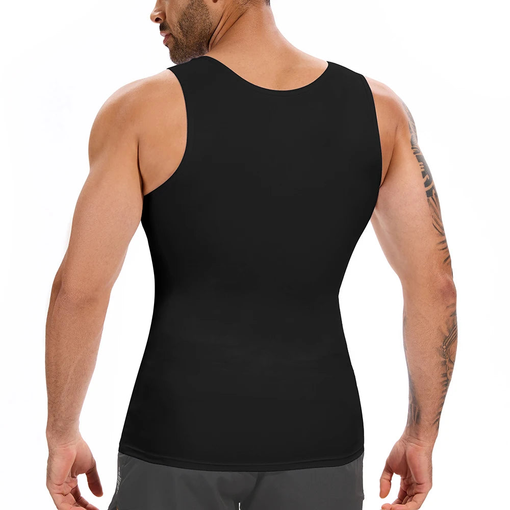 Sleeveless Compression Tops Men's Abdominal Control Shaping Vest High Elastic Cool Fabric Fitness Breathable Clothes Round Neck