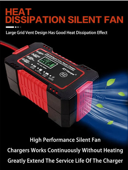 EAFC 12V 6A Full Automatic Car Battery Charger Digital Display Battery Charger Power Puls Repair Chargers Wet Dry Lead Acid