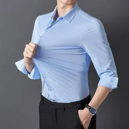 Premium Men's Ultra-Stretch Slim-fit Shirt - High-Quality Silky Business Formal Long-Sleeve Shirt for Social and Casual Wear