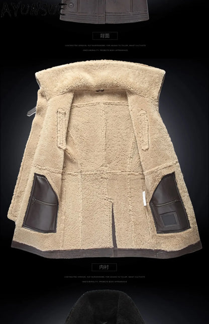 AYUNSUE Genuine Leather Jackets Men 2025 Natural Sheepskin Coat Real Fur Double Collar Thick Winter Jacket Men's Fur Jacket Long