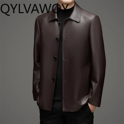 QYLVAWOY Real Sheepskin Coat Men's Leather Jackets 2025 Autumn Winter Male Single-breasted Genuine Leather Jacket for Man 가죽재킷