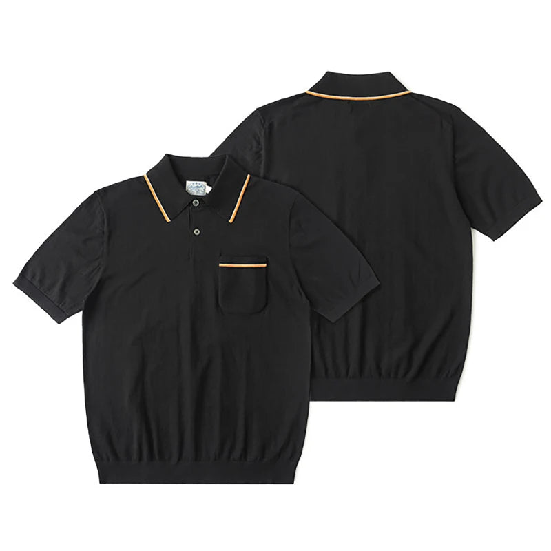 Non Stock Men's Short Sleeve Knit Polo Shirt Vintage Slim Fit Cotton Casual Breathable Golf Tennis Sportswear