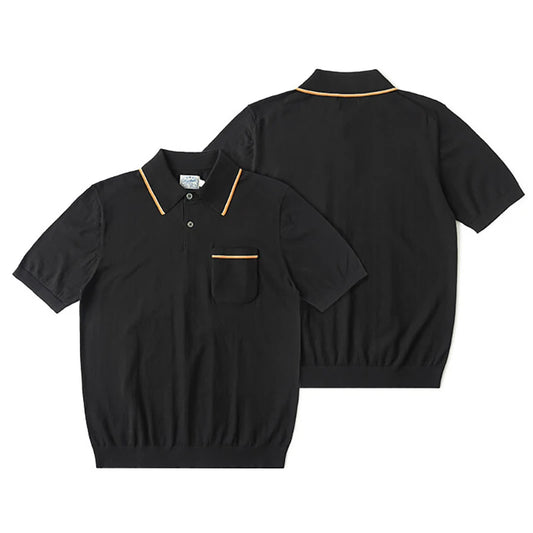 Non Stock Men's Short Sleeve Knit Polo Shirt Vintage Slim Fit Cotton Casual Breathable Golf Tennis Sportswear