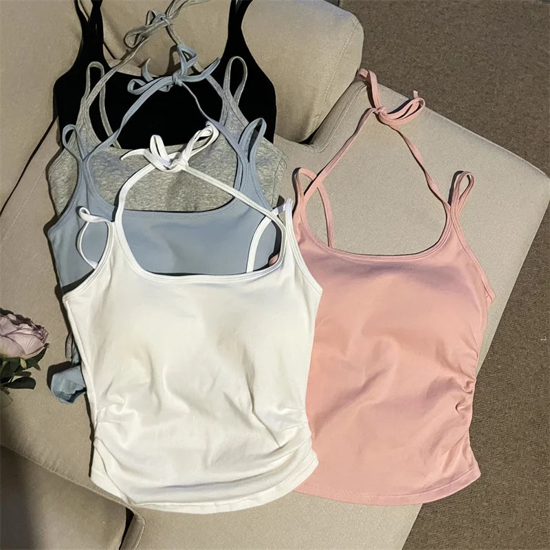 Hot ort Sve Crop Top Women's Faion Slim Fit Bal Vest Summer Outerwear Cotton Blend Comfortable Breathable Tank Top
