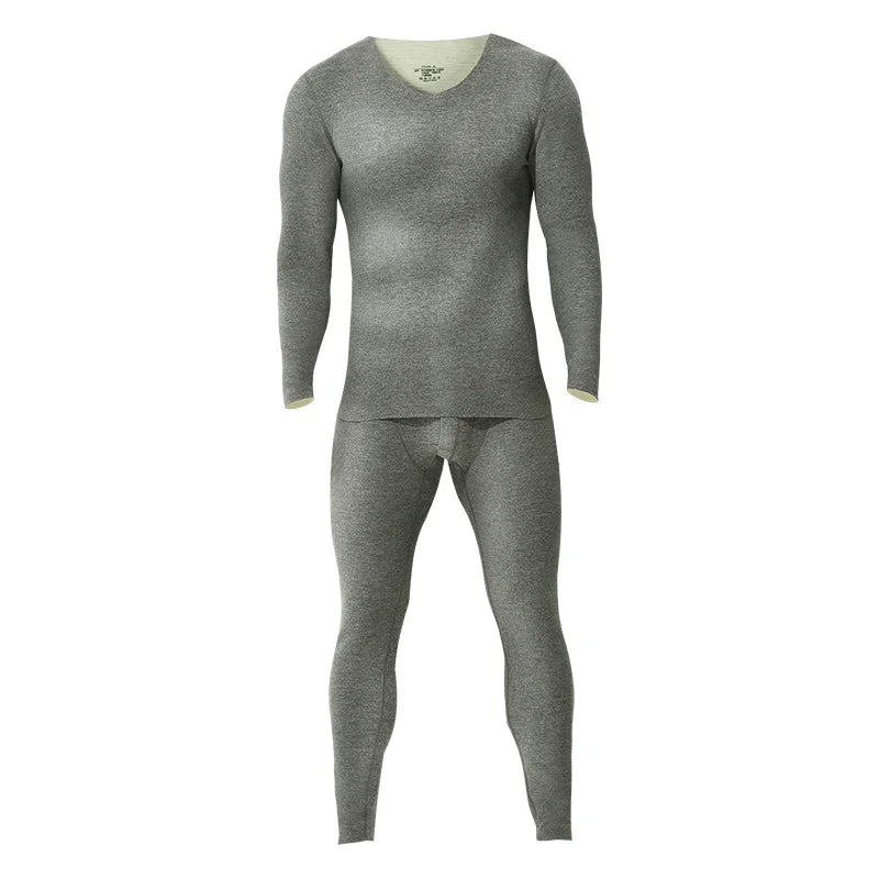 Traceless thermal underwear men's suit v-neck thickened and velvet winter cold-proof tight wool bottomed long johns
