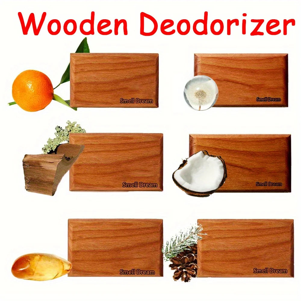 Car Air Freshener - Wooden Deodorizer - 6 Scents Auto Scent Diffuser - Long-Lasting Vehicle Odor Remover - Amber Scent