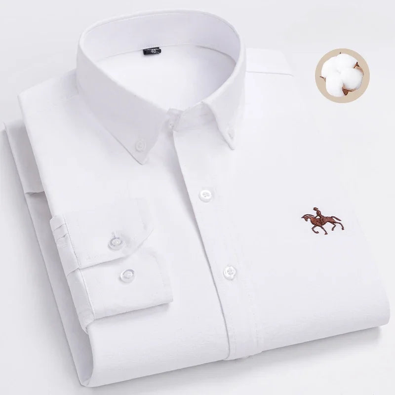 Plus Size 6XL 100% Cotton Long-Sleeve Shirts for Men Oxford Slim Fit Formal Shirt Without Pocket White Office Elegant Clothes