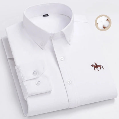 Plus Size 6XL 100% Cotton Long-Sleeve Shirts for Men Oxford Slim Fit Formal Shirt Without Pocket White Office Elegant Clothes