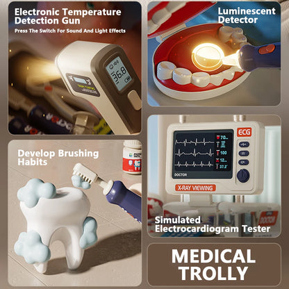Children's Simulated Dentist Medicals Car Toy with ECG Dental Filling Injection Model Home Doctor Toy Birthday and Holiday Gifts