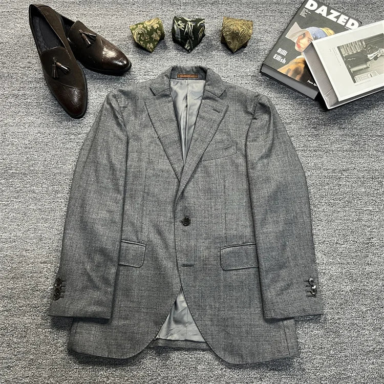 Vintage Unisex Woolen Suit Jacket Simple Casual Plaid Retro Style Warm Windproof Interview Commuting Business Casual Wear
