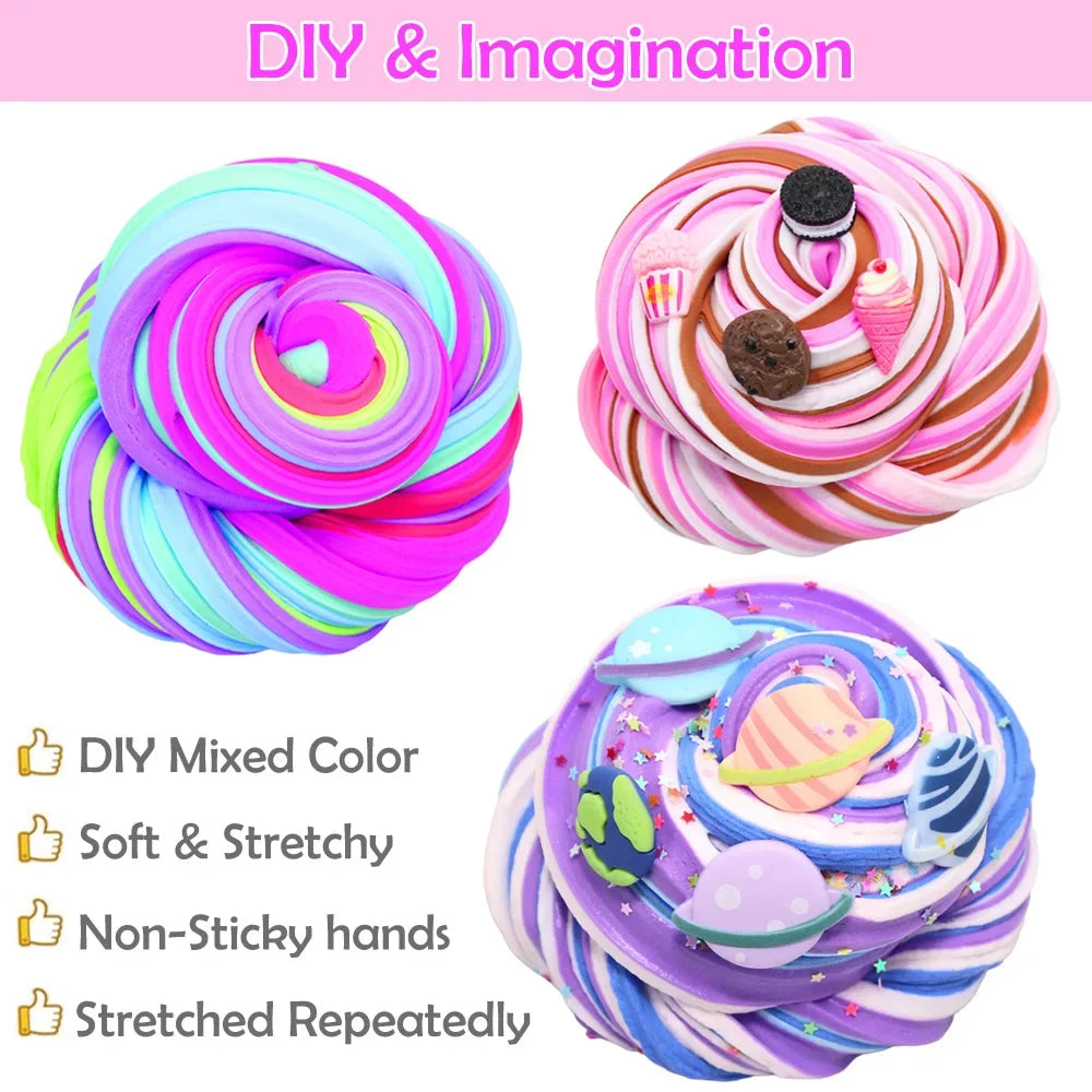 Butter Slime Kit 100ML Super Soft and Non-Stick DIY Fluffy Putty Stress Relief Toys Party Favor Toys For Kids Birthday Gifts
