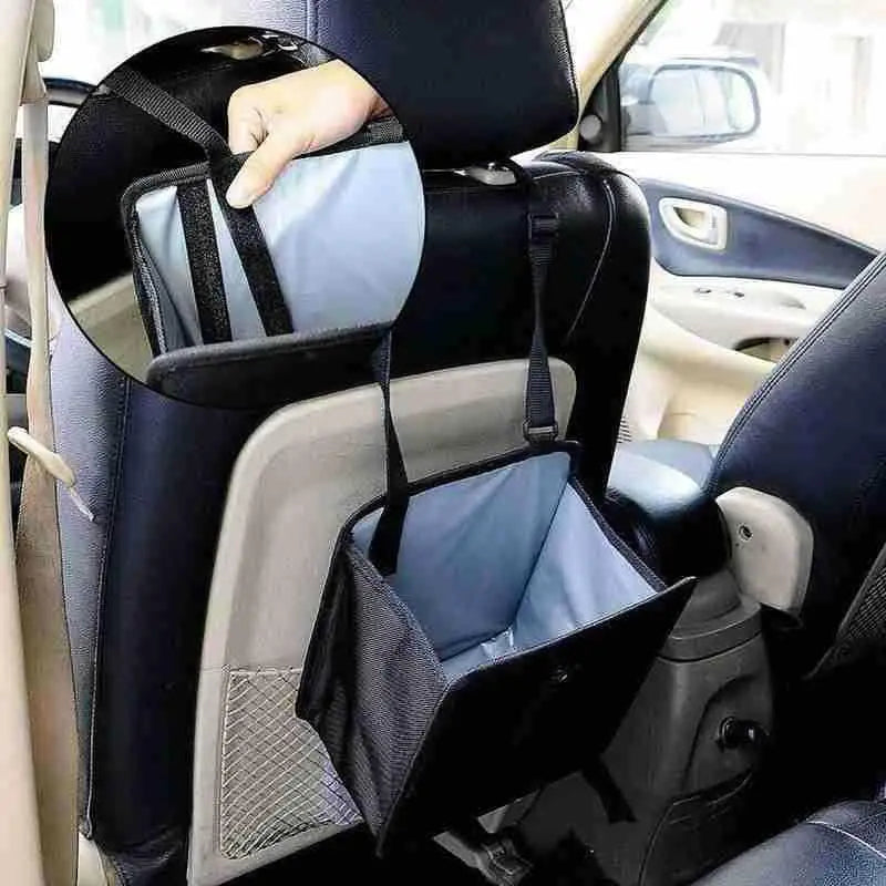 1pc Durable Oxford Cloth Car Trash Can - Multi-functional Folding Hanging Storage Bag, Zipper Compartment, Practical Design