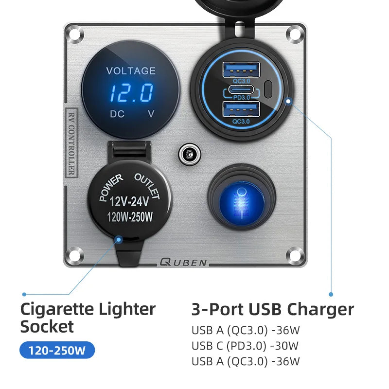 12v Usb Dual Car Cigarette Lighter Socket Charger Mobile Phone Power Waterproof Usb Port Adapter 5v Sockets Voltmeter Digital