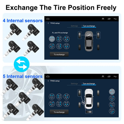 JMCQ USB Android TPMS Tire Pressure Monitoring System Display Alarm System Internal External 5 Sensors For Car Navigation Radio