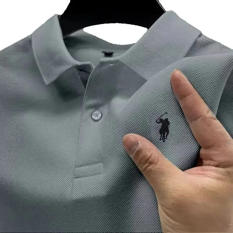 New Men's High-Quality Embroidered Logo Short-Sleeved Polo Shirt, Summer Fashion, Casual, Comfortable, Breathable T-Shirt Top