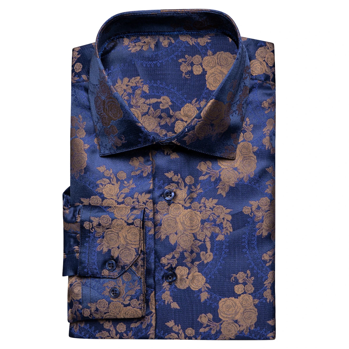 Hi-Tie Mens Shirts Jacquard Paisley Floral Long Sleeve Lapel Shirt Blouse Outerwear Wedding Office Breathable High Quality