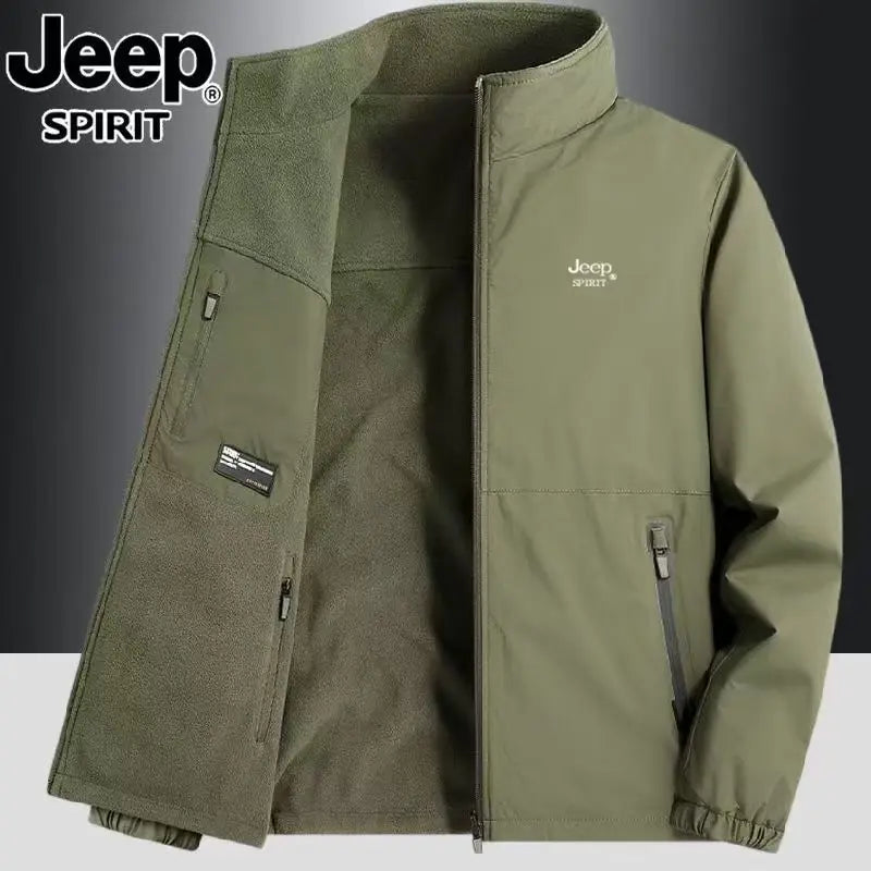 JEEP's new men's Jeep warm windproof jacket with a stand-up collar for autumn and winter, a double-sided casual jacket