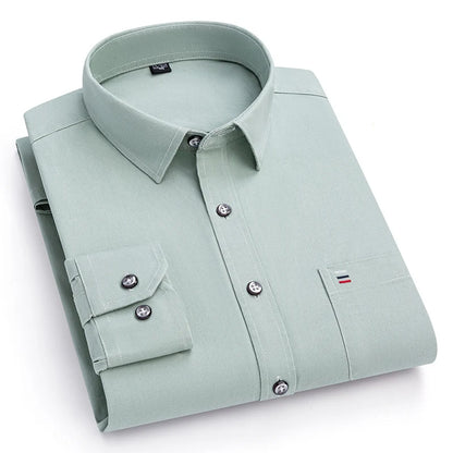 New 100%Pure Cotton Men's Shirts Long Sleeves Solid Color Soft Regular Fit Casual Shirt Pocket Social Blouse Male Clothes S-7XL
