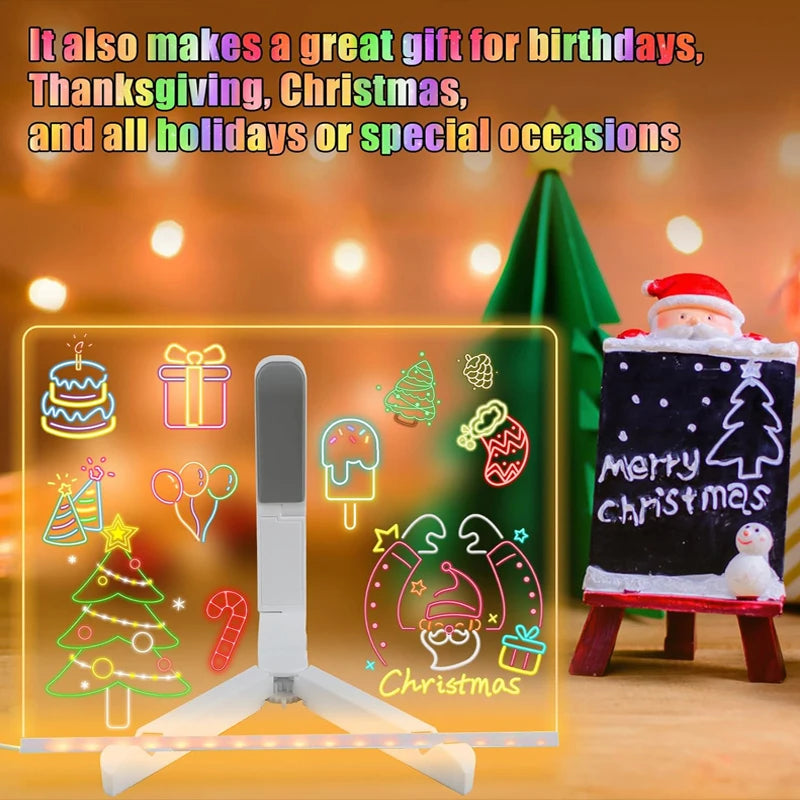 Luminous Acrylic Drawing Magic Led Transparent Board, Kids DIY Educational Toys Gift, LED Note Board With Stand and 7 Colors