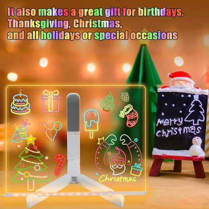 Luminous Acrylic Drawing Magic Led Transparent Board, Kids DIY Educational Toys Gift, LED Note Board With Stand and 7 Colors
