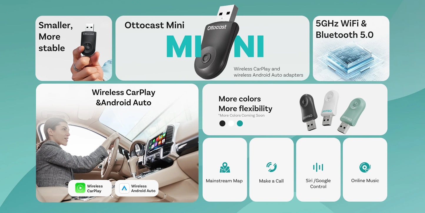 OTTOCAST NEW Mini Wireless CarPlay Android Auto Wireless Adapter Plug And Play WiFi Fast Connect Dongle For Toyota Audi Benz