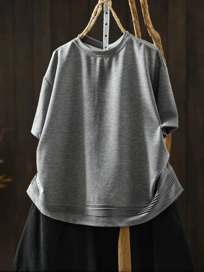 Pink Short-sleeve Women Top 2026 Stylish Summer New Design Pleated Hem Loose T-shirt ZF2158