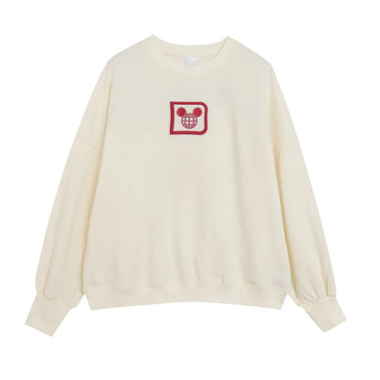 Loose Fit Fleece Lined Hoodie Women's Spring Autumn Youthful Embroidered round Neck Sweatshirt Large Size Letter Stitching Top