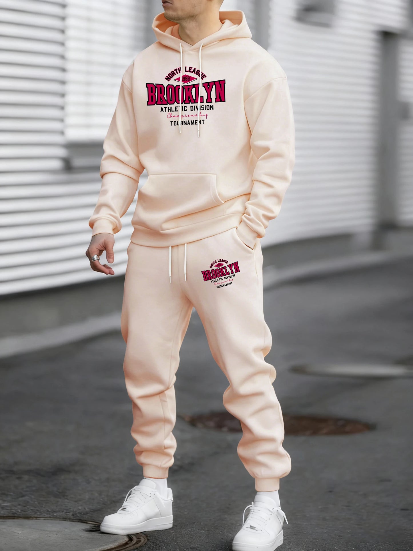 Usa North League Brooklyn Printed Pullover Men Fleece Fashion Suits Simple All-Match Pants Unisex Casual Vintage Clothing