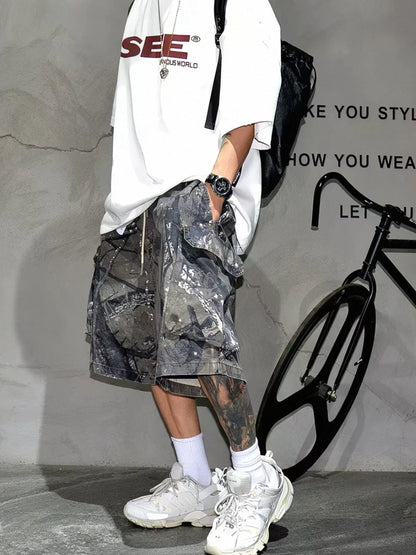 Casual Street Style Camouflage Beach Shorts Men's Loose Fit Summer Large Size Five-Quarter Pants Trendy Workwear Shorts