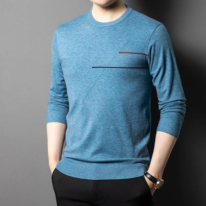 Anti-Pilling High-End Knit Men Pullover Sweater Jumper New Lightweight Round Neck Loose Fashion