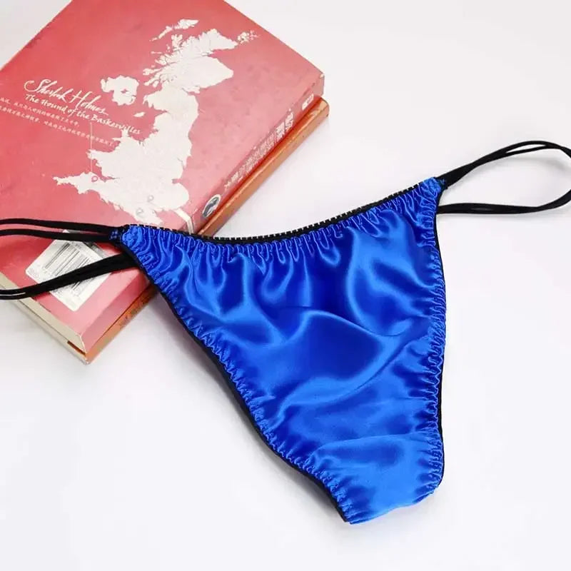 2pcs/lot Real silk low-waist men underwear personality trend men thong silk stretch briefs sexy double T pants