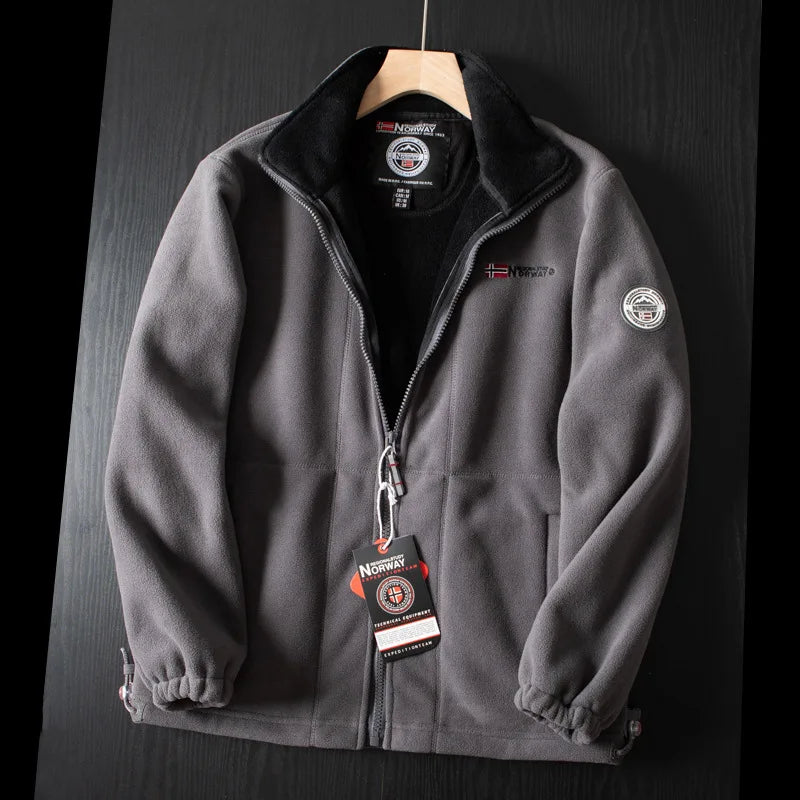 Winter Mens Fleece Jacket High Quality Stand Collar Casual Polar Coat Outdoor Thicken Cold-Proof Warm Overcoat Plus Size Outwear