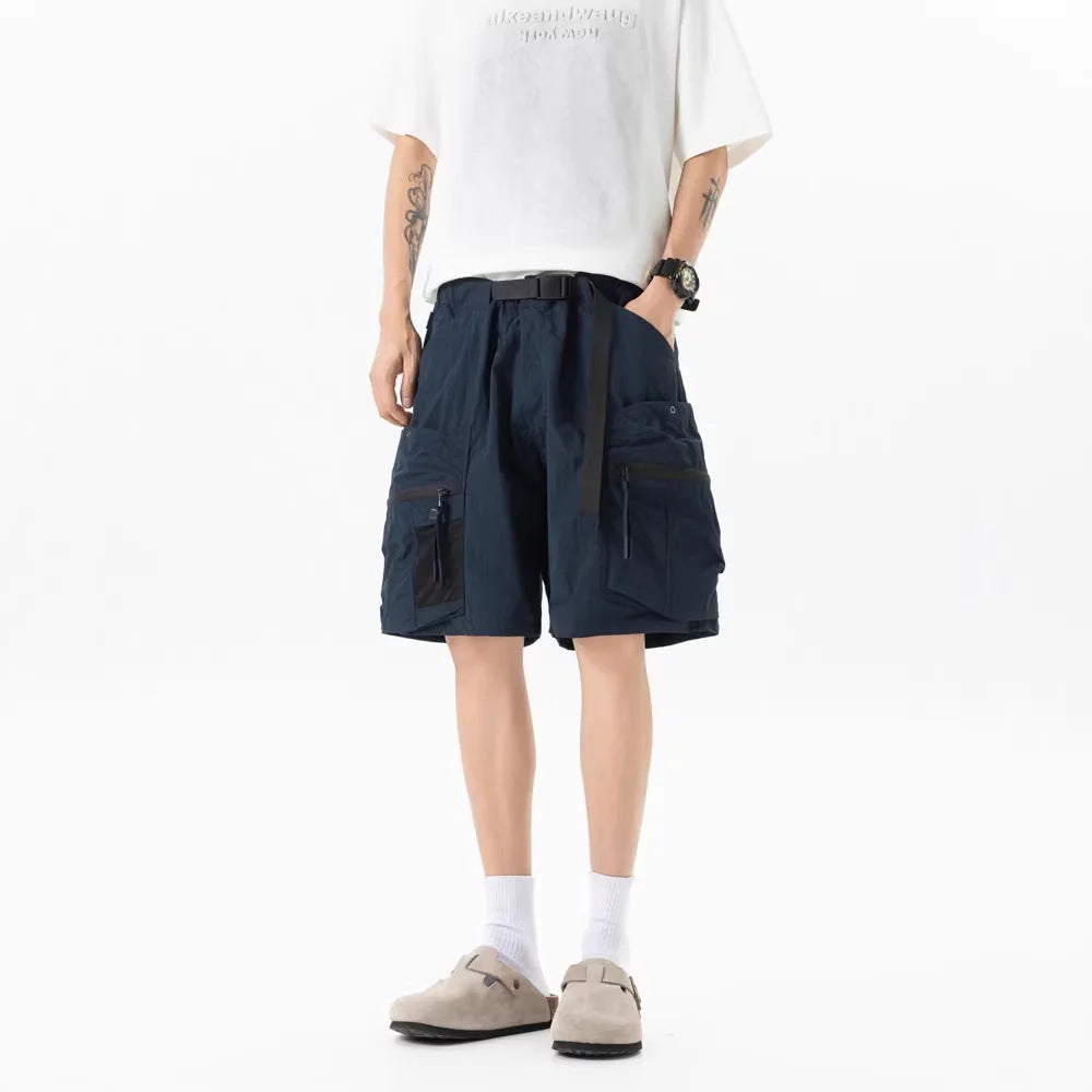 American Oversized Men's Workwear Cargo Shorts Summer Loose Casual Big Zipper Pocket Tactical Shorts Men Retro Five-Point Pants