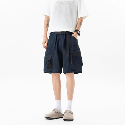 American Oversized Men's Workwear Cargo Shorts Summer Loose Casual Big Zipper Pocket Tactical Shorts Men Retro Five-Point Pants