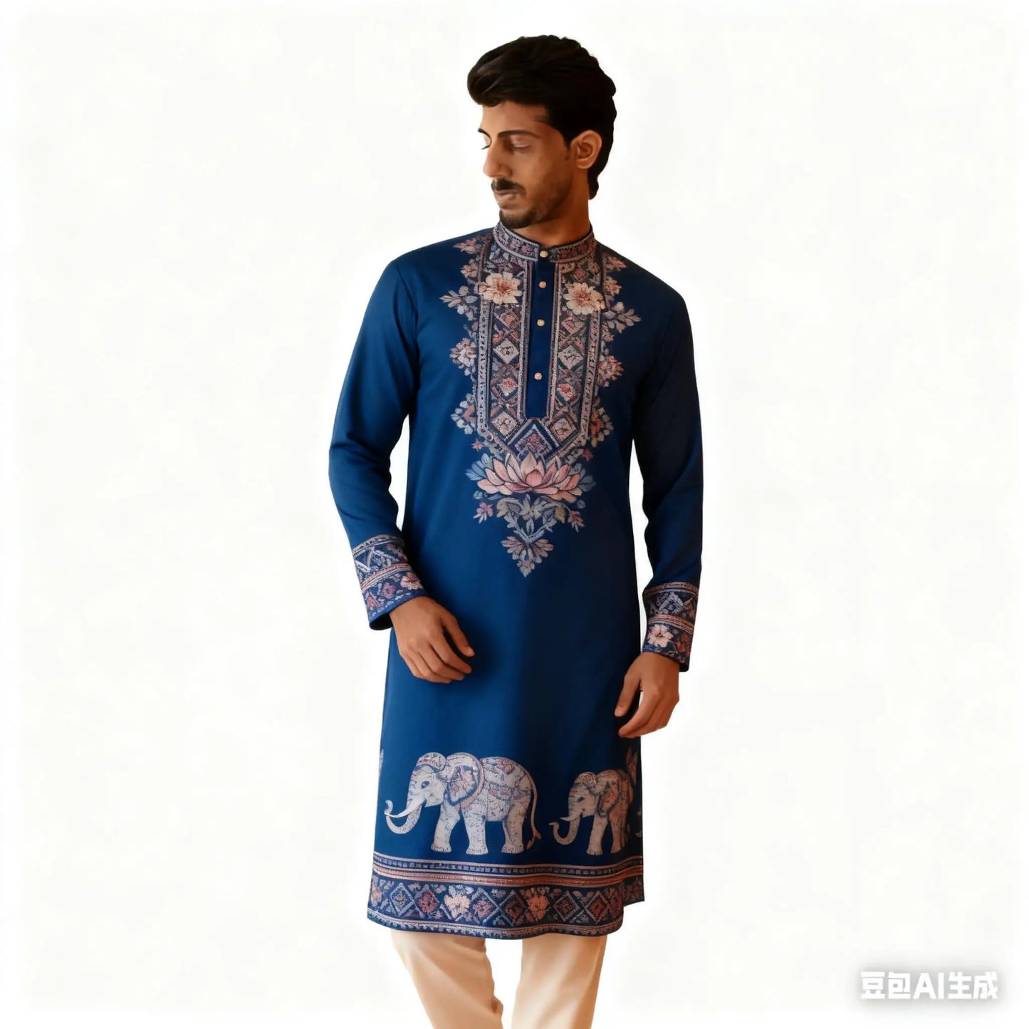 National Style Men Digital Printed Kurta Vardha Regular Mandarin Long Suitable Musulmans Homme Traje Arabe Hombre