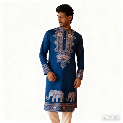 National Style Men Digital Printed Kurta Vardha Regular Mandarin Long Suitable Musulmans Homme Traje Arabe Hombre