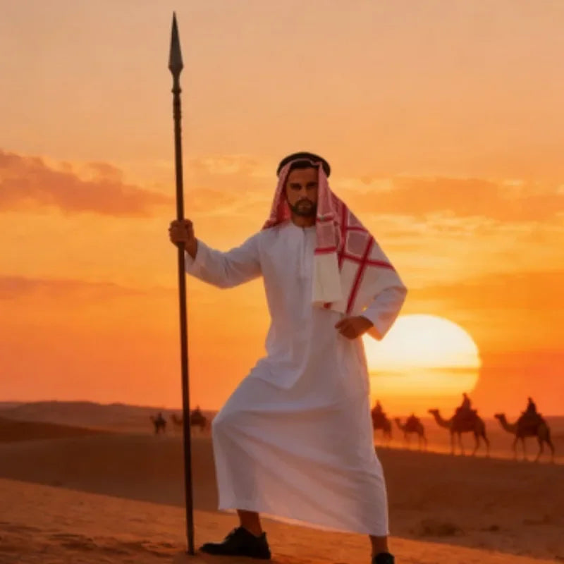 Arabic Traditional Costume for Men Dubai Sheikh Robe Set Middle Eastern Outfit