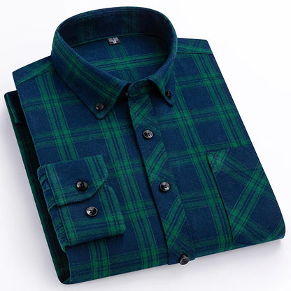 Plus Size 8XL 100% Cotton Sanding Long-Sleeve Shirts for Men Slim Fit Casual Plain Shirt Soft Palid Tops Designer Elegant Clothe