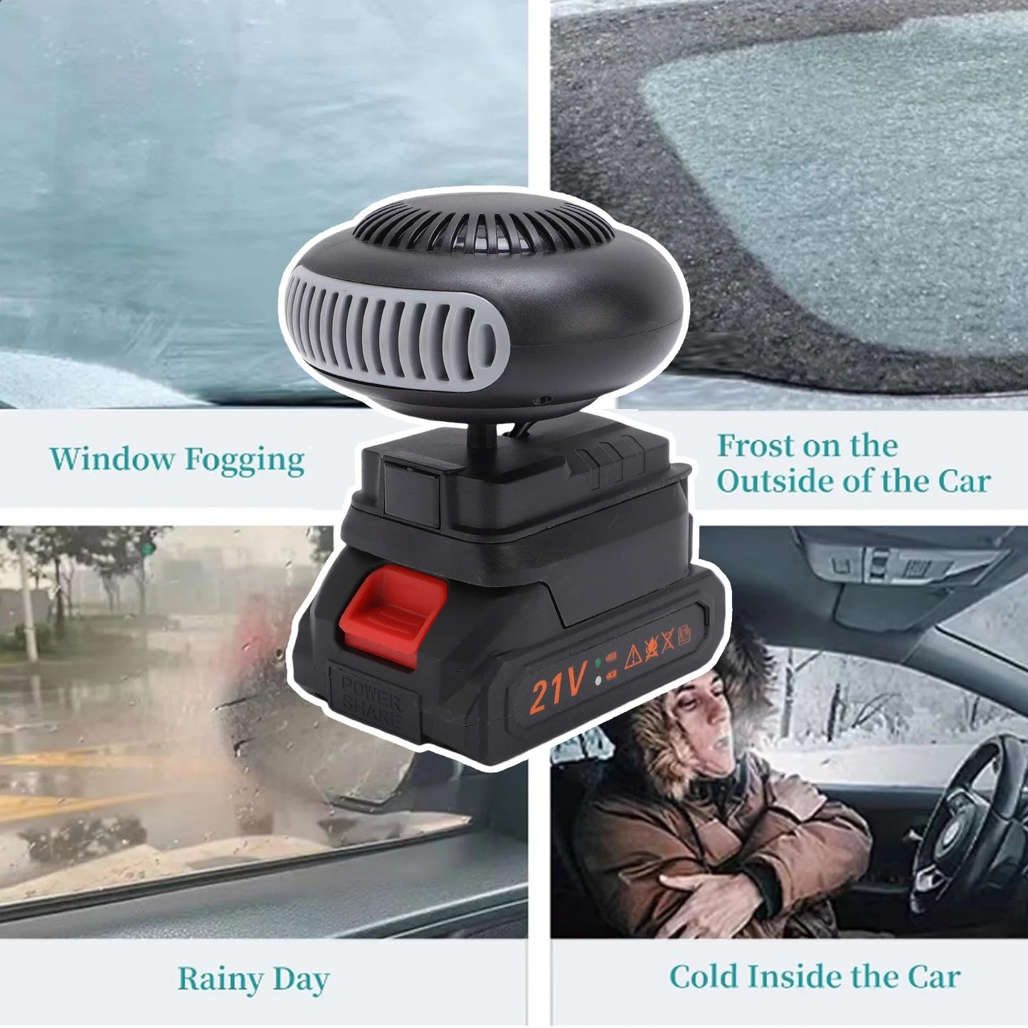 170W Electric Heater Fan Battery Powered Portable Small Space Heater USB Adjustable Thermostat Heater for Car No/With Battery