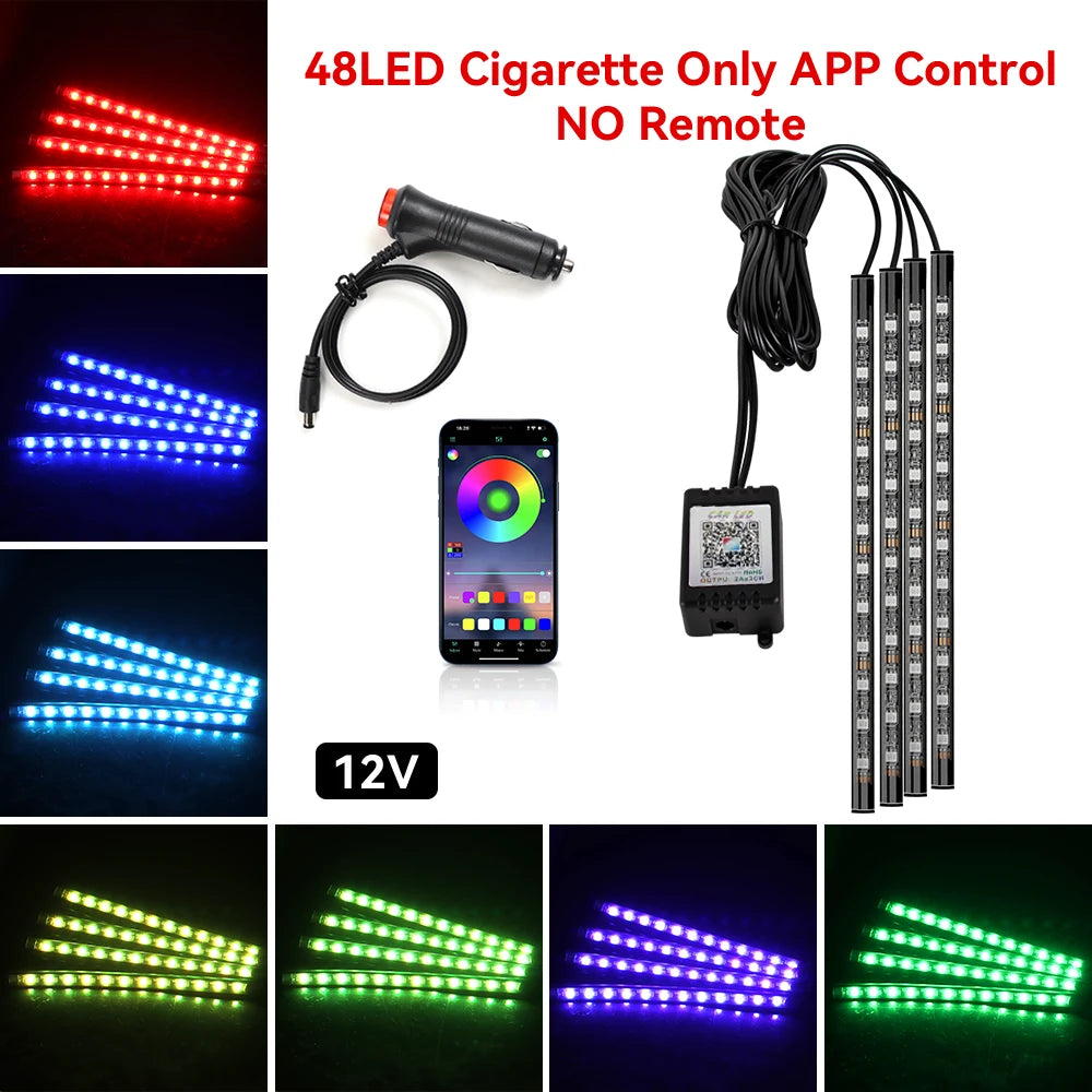 4 IN 1 Car Automotive Ambient Light Neon Foot Light Interior LED Ambient Light Car USB/Cig Music Light Environment Decoration