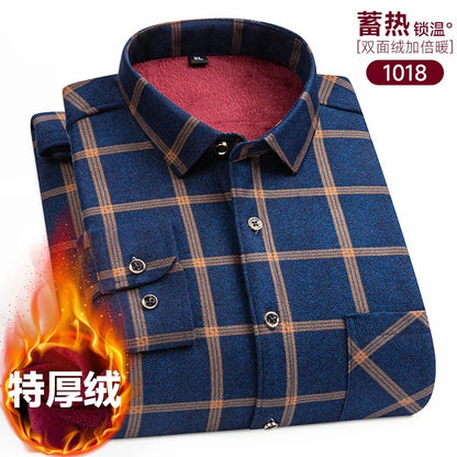 Plaid Shirts For Men Cotton Flannel Warm Winter Long Sleeve Button Plus Size Business Dress Smart Shirt Casual Easy Care Clothes