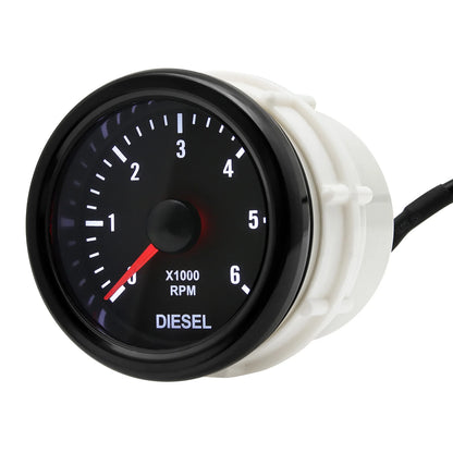 New 52MM 0-6000 RPM Tachometer White Backlight Tacho Meter Electrical Tachometer Gauge For 1-20 Cylinder Diesel Engine Car 12V