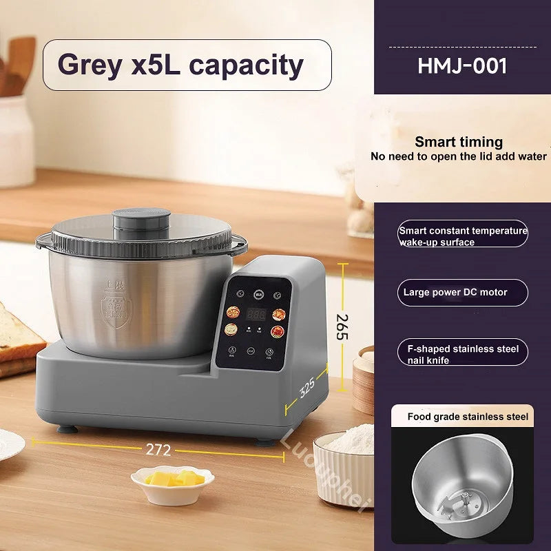 5L Auto Dough Kneading Machine Home 304 Stainless Steel Timing Dough Mixer Multi-functional Fermentation Integrated Kitchen Tool