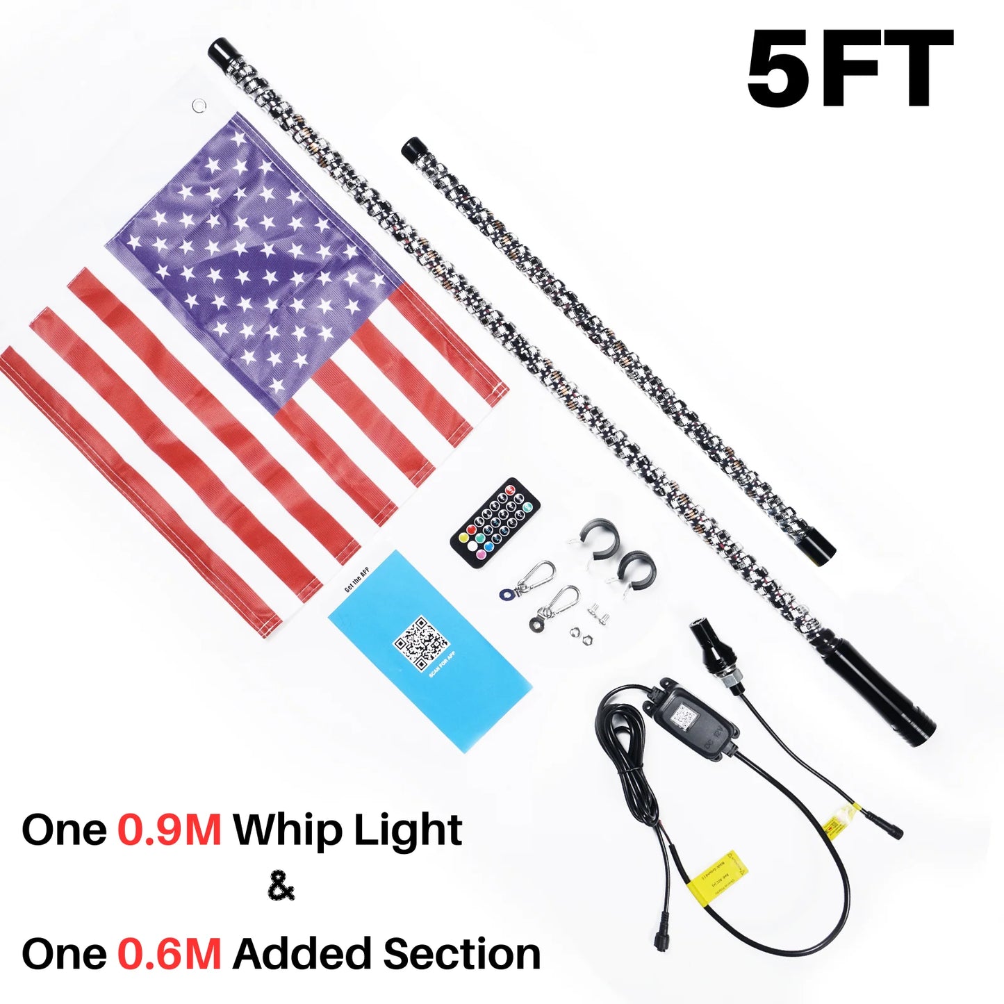 1PC 4FT 5FT 6FT Splitable LED Whip Light APP Remote Control Chasing Color for UTV ATV Polaris RZR Can-Am Maverick X3 UTV ATV RZR