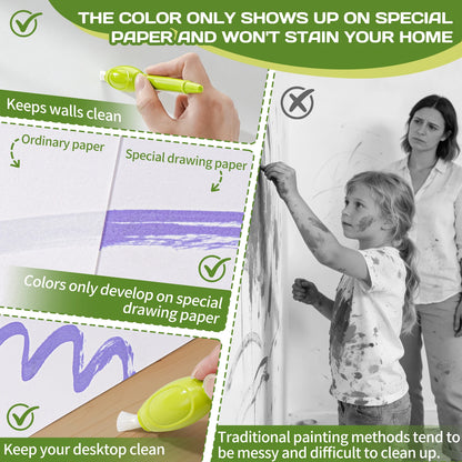 Children's Colorful Drawing Set with Stamps, Painting, Non-staining Hands, 6-color Pens | 20 Pattern Papers | Dust-free Art Toy