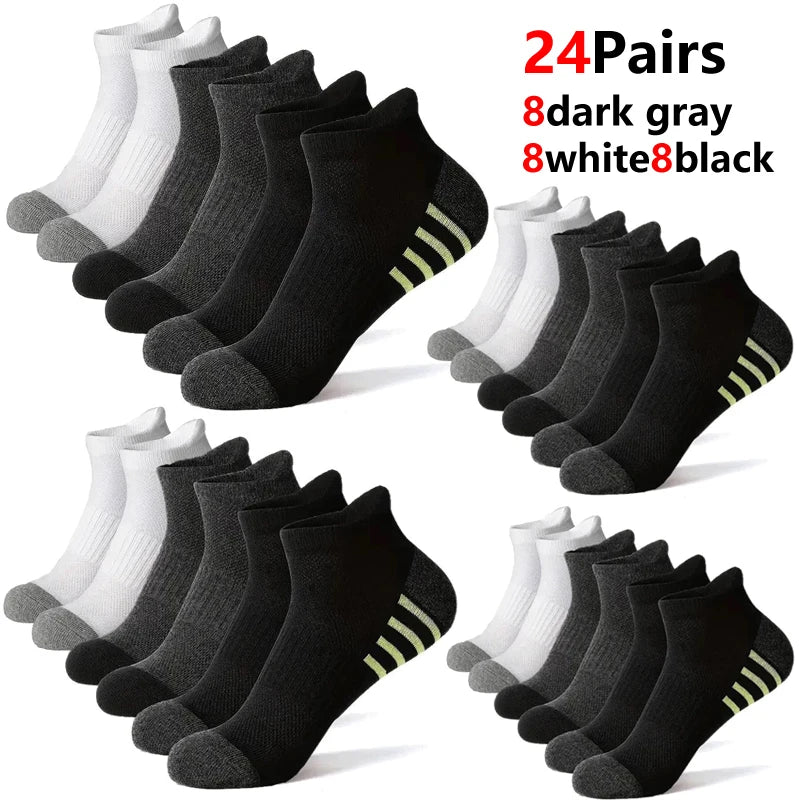 12Pairs Men's plus Size Sports Socks EU39-46 Breathable Comfortable Black White Leisure Outdoor Short Socks for Men